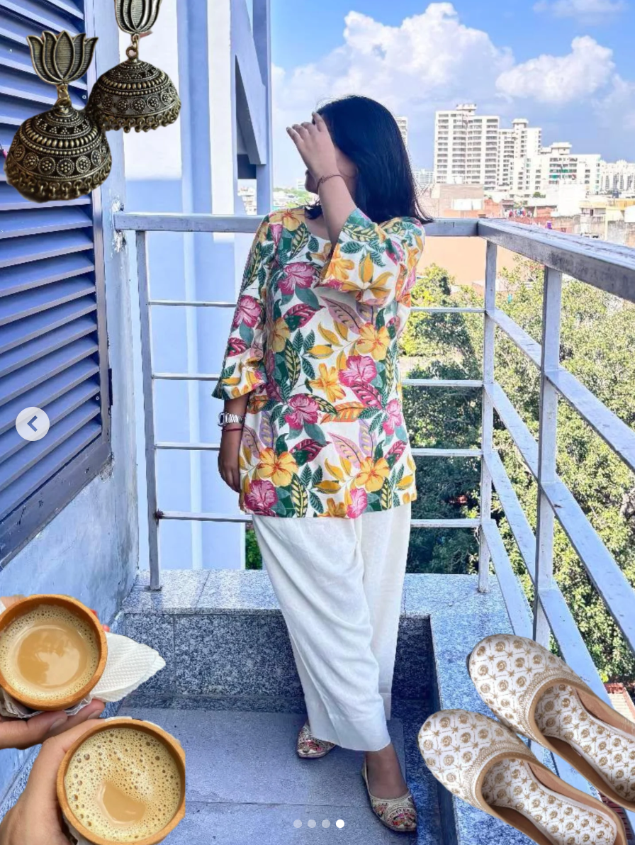 Yellow Linen Printed Kurti